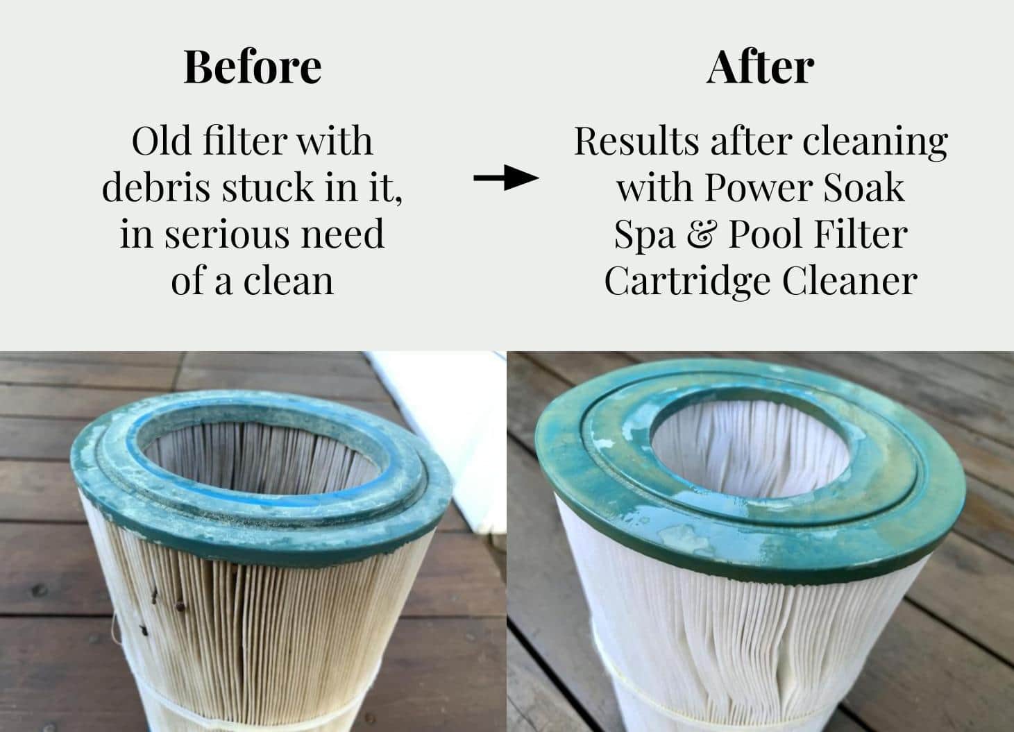 Power Soak filter cleaner before and after